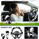 3PCS Furry Cow Print Steering Wheel Cover,Auto Plush Cute Cows Shift Gear & Hand Brake Covers Soft Warm Universal Car Interior Accessories for Women Men(Black)