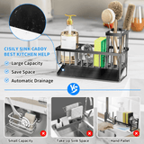 Cisily Kitchen Item Sink Caddy Kitchen Organizer, Sponge Holder for Kitchen Sink, Drain on an Incline Kitchen Sink Organizer,Rust-Resistant Metal Black Sink Caddy,Sink Caddy with Brush Holder