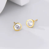 Round Zircon Stud Earrings for Women — 925 Sterling Silver, 18K Gold Plated