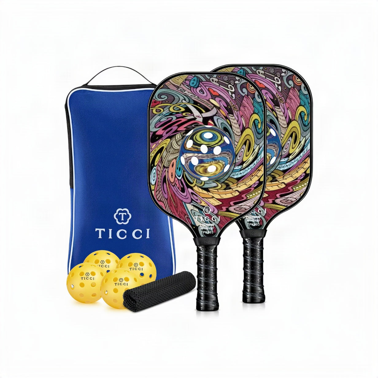 Pickleball Paddles Set of 2, USAPA Approved Fiberglass Pickleball Set with 4 Balls & Carry Bag, Lightweight Rackets for Beginners & Adults