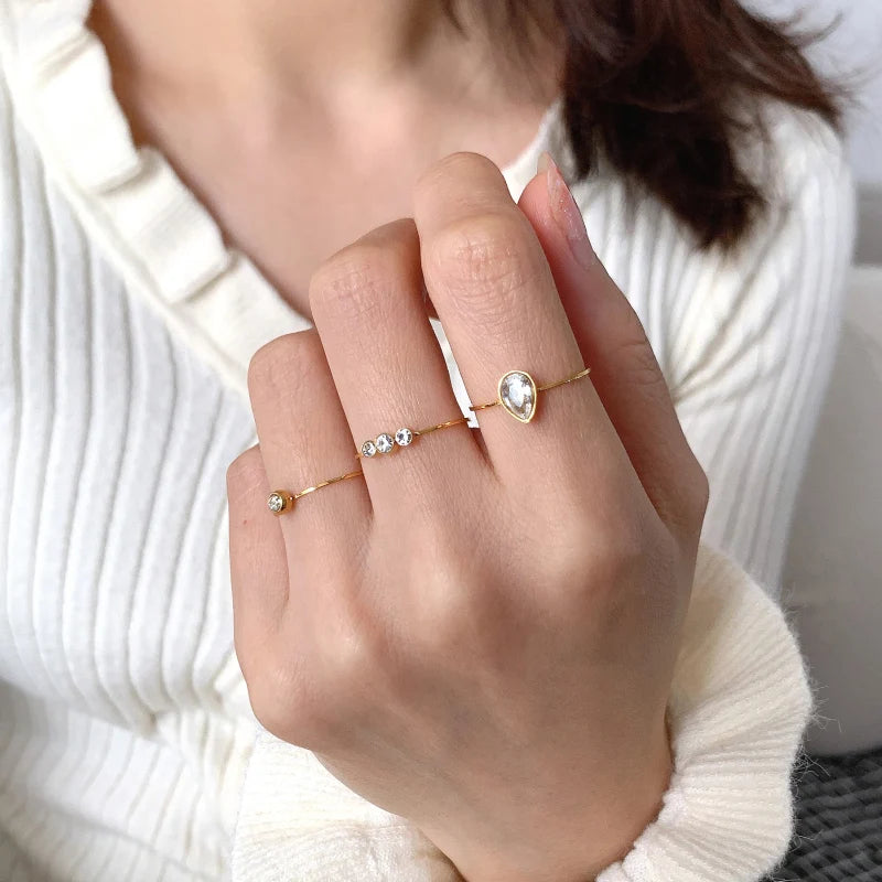 Diamond CZ Stacking Ring for Women — 18K Gold Plated, Pave Diamond Style, Adjustable
