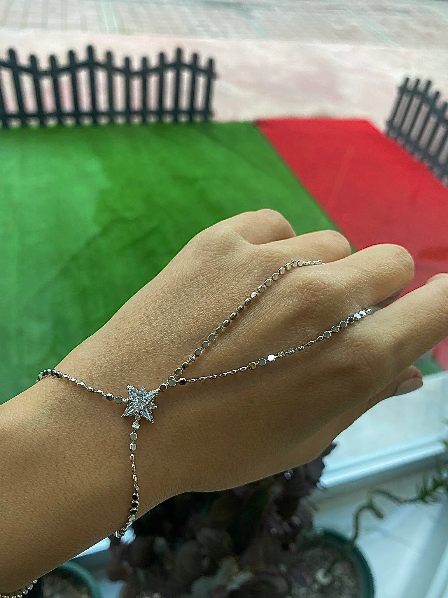 VIP Silver Sequin North Star Hand Chain Bracelet