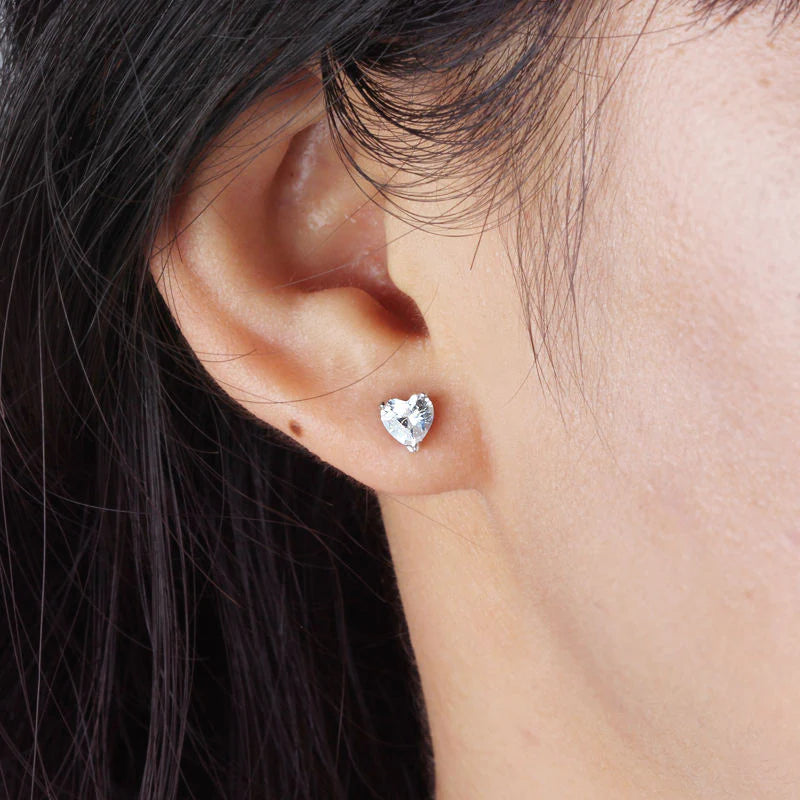 Heart Stud Earrings for Women — 925 Sterling Silver, White CZ Heart-Cut, Hypoallergenic