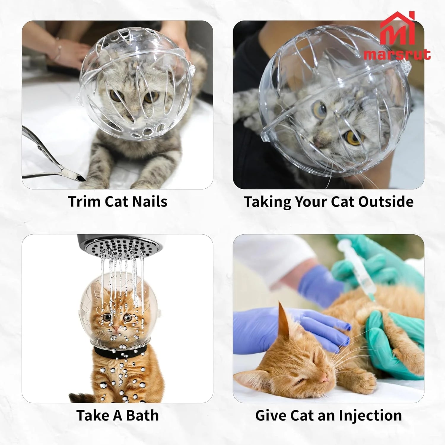Cat Transparent Muzzle for Grooming, Bathing, Nail Trimming Shaving, Pet Anti-Bite Astronaut Helmet, Help for Aggressive Kitten, Anti-Lick, Biting, Chewing, Breathable & Adjustable Ball Mask