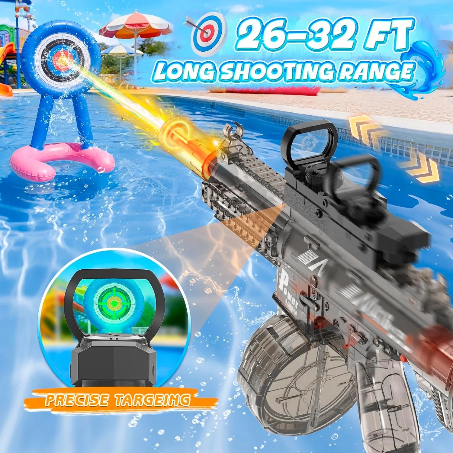 Electric Water Guns for Adults & Kids, Automatic Squirt Guns with LED Lights, 26FT Long Range, Large Capacity Water Blaster, Summer Outdoor Beach Pool Party Toys Gifts for Boys Girls (M4A1)