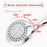 High Pressure Shower Head 5 Settings Handheld Shower Heads Spray with 5 FT Hose
