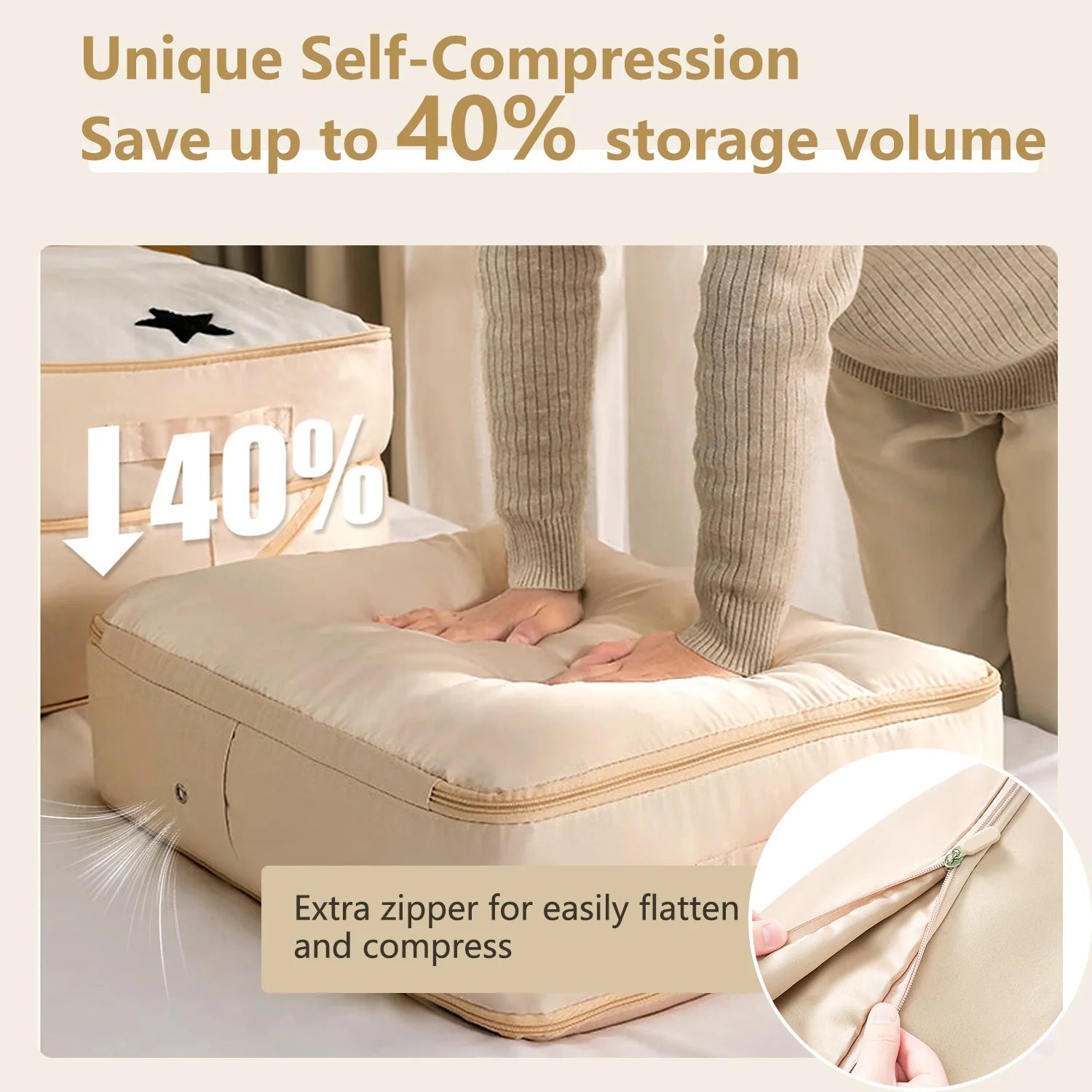 1Pc Foldable Storage Bag for Comforter Quilt Blanket Clothes Season Changing Organization Pillows Beddings with Dual Zippers