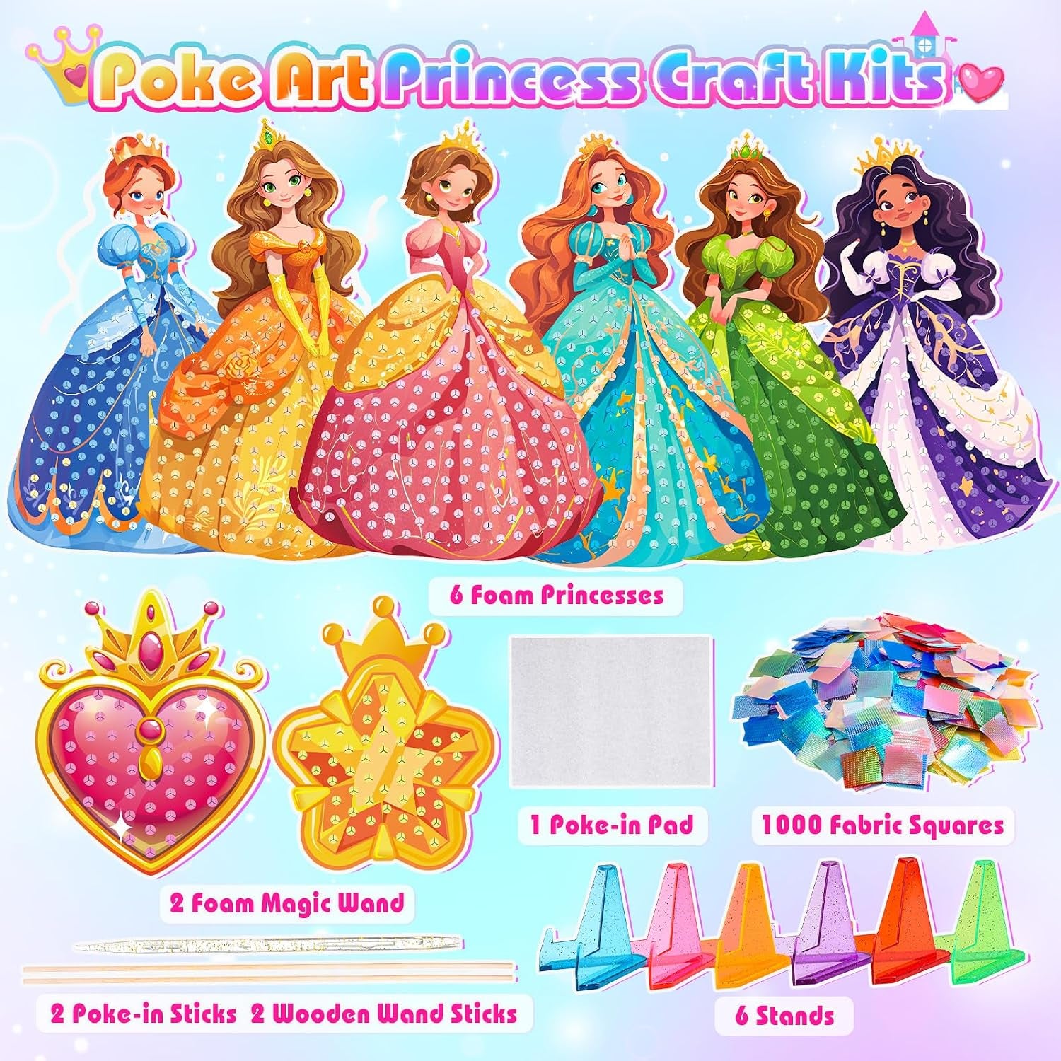 Poke Art Princess Craft Kits - DIY Magical Princesses, Mess-Free Creative Activity Arts and Crafts for Kids Ages 3-12, Birthday Christmas Gifts & Party Favors for Girls & Boys