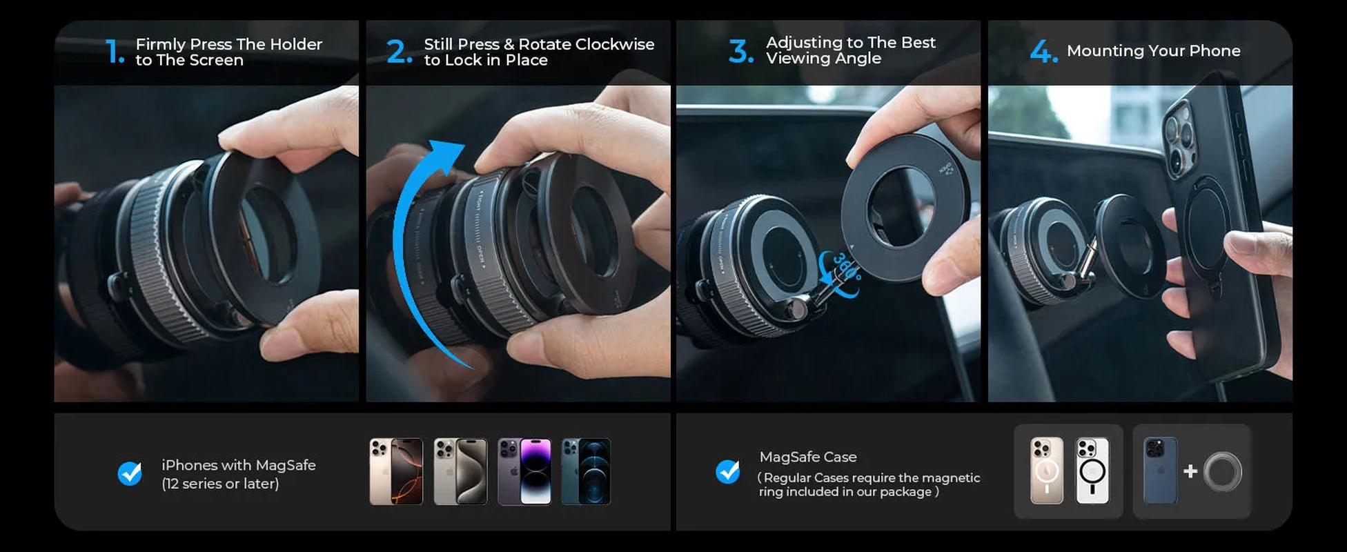 360° Adjustable Rotating Folding Magnetic Phone Holder Vacuum Suction Mag Stand for Car Navigation Gym Kitchen - Universal GPS Streaming Bracket