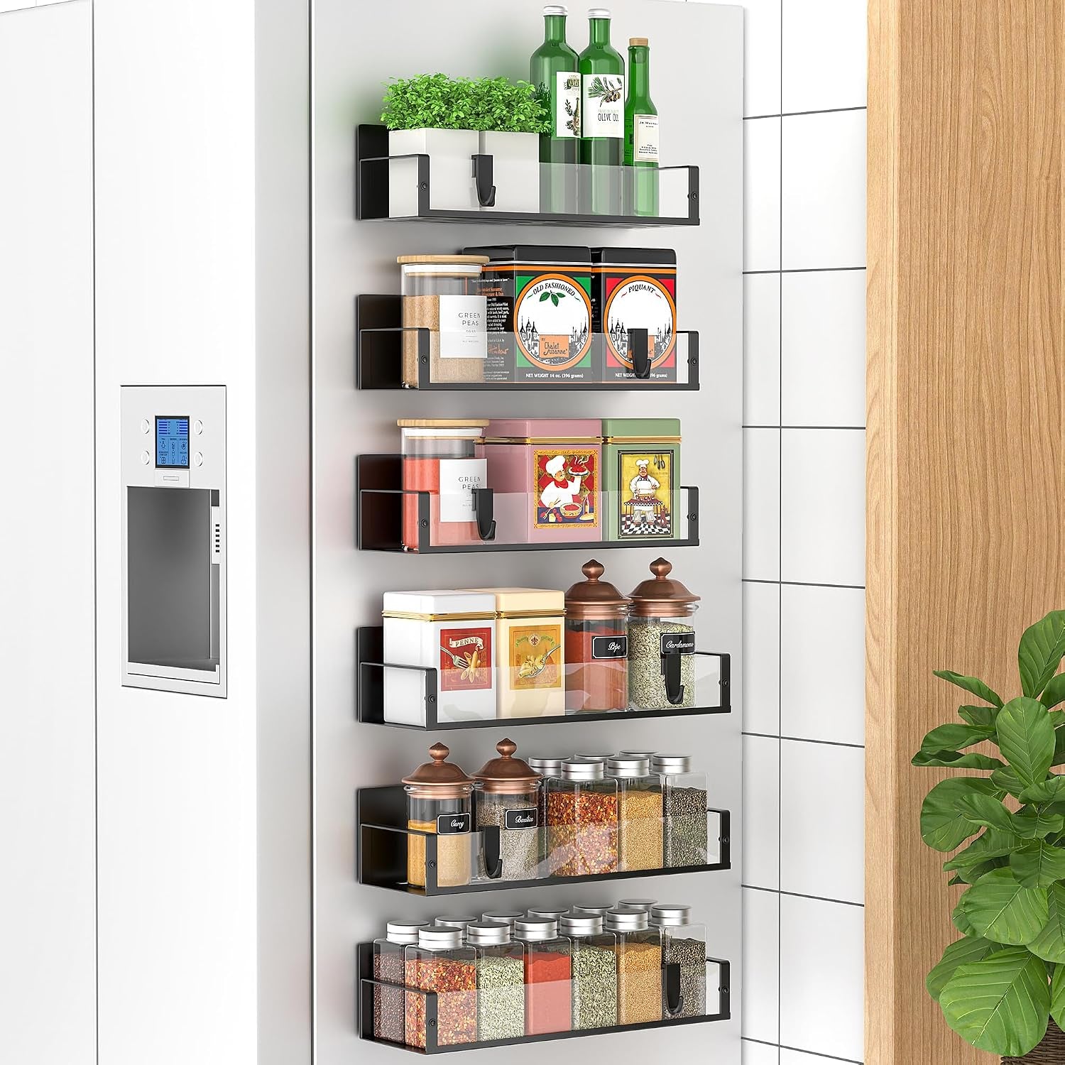 Metal Magnetic Spice Rack for Refrigerator Black, 4 Pack