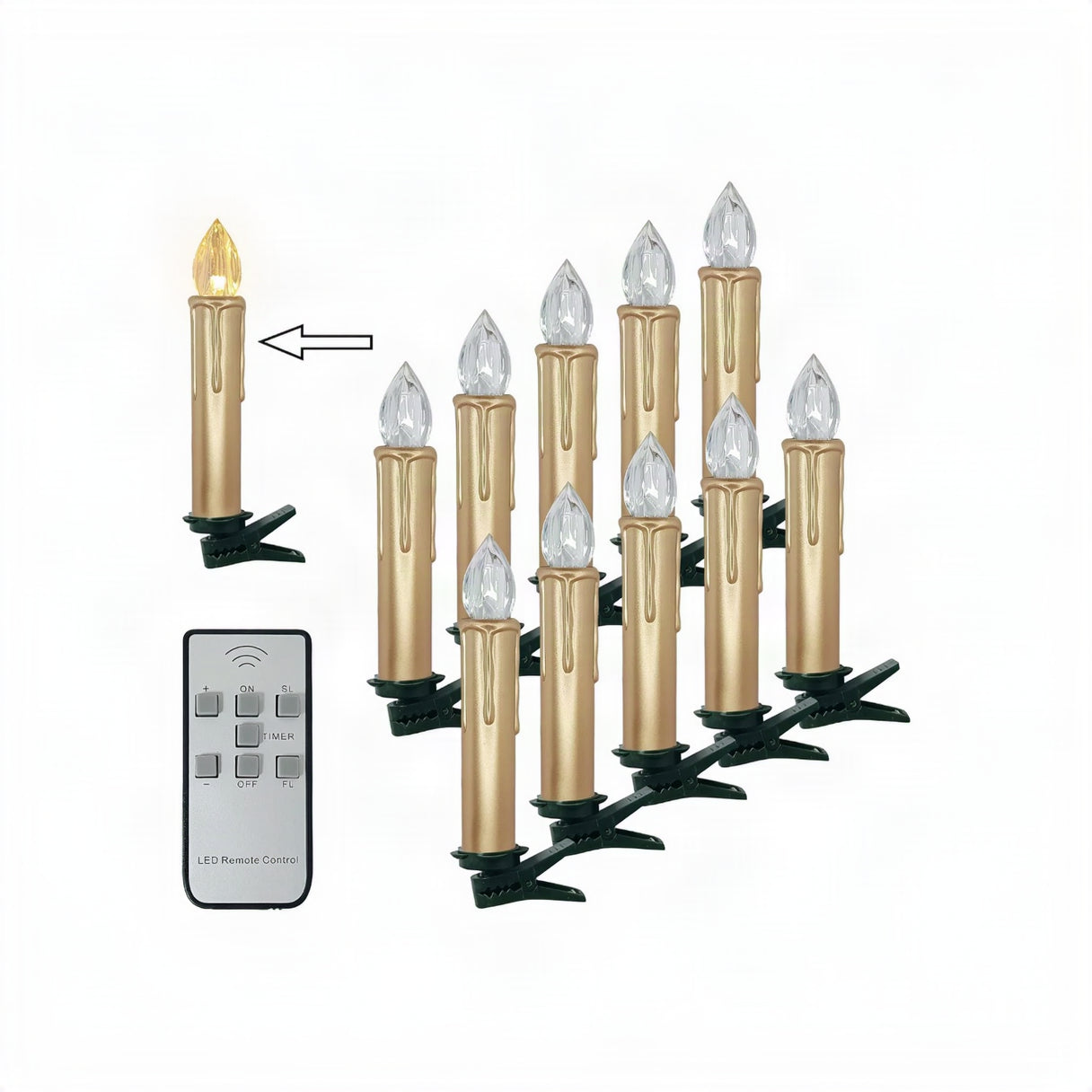 Flameless LED Taper Candles with Clips, 4” Battery Operated Window Candles with Remote Timer Mini LED Chandelier Candlesticks for Home Decor Wedding Church Party & Tree Lighting,6 Pack,Beige
