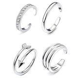 4Pcs Simple Alloy Crystal Foot Ring Adjustable Opening Toe Ring for Women Girl Summer Beach Vacation Jewelry Finger Ring