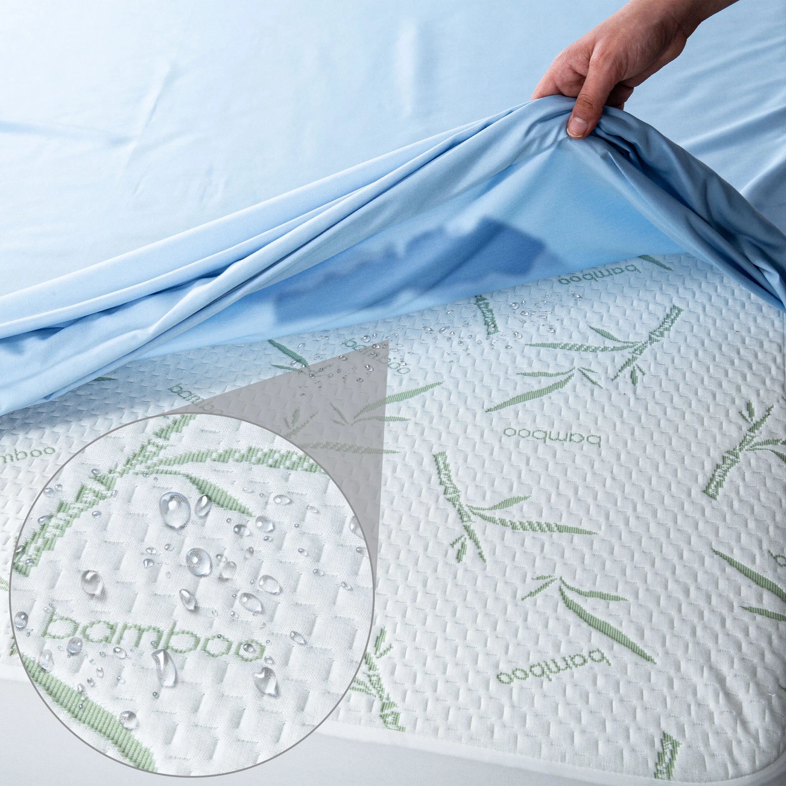 Lux Decor Waterproof Mattress Protector Twin - Premium Bamboo Viscose Twin Mattress Cover, Ultra-Soft Noiseless Cooling Mattress Pad Cover for Bed with 16” Deep Pocket Fitted Mattress Protector