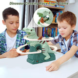 Dinosaur Chasing Race Track Game Set Slide Climb Stairs Toy Roller Coaster Toy with Music Educational Puzzle Playsets Gift for Toddler Kids Boys Girls Age 3 4 5 6 7 8