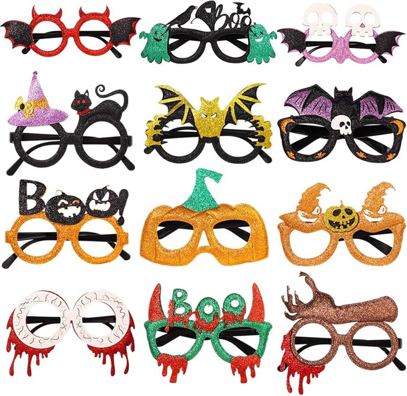 12 Pcs Halloween Glasses for Teens & Adults, Novelty Glitter Party Eyewear, Funny Photo Props & Favors