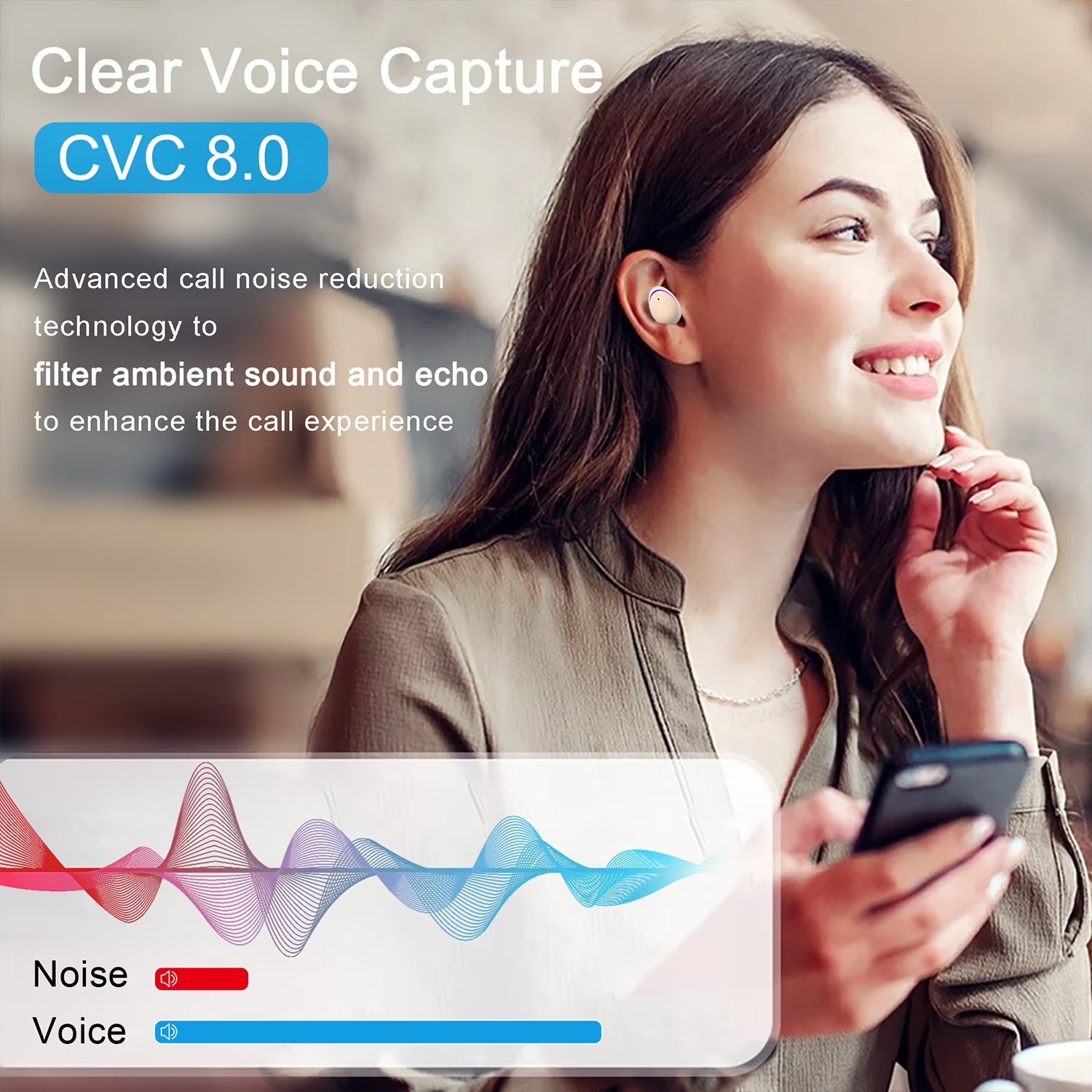 Wireless Earbuds Noise Cancelling, IPX8 in Ear Headphones, Deep Bass, 60H LED Case, Clear Calls, Touch Control for Sleep/Running