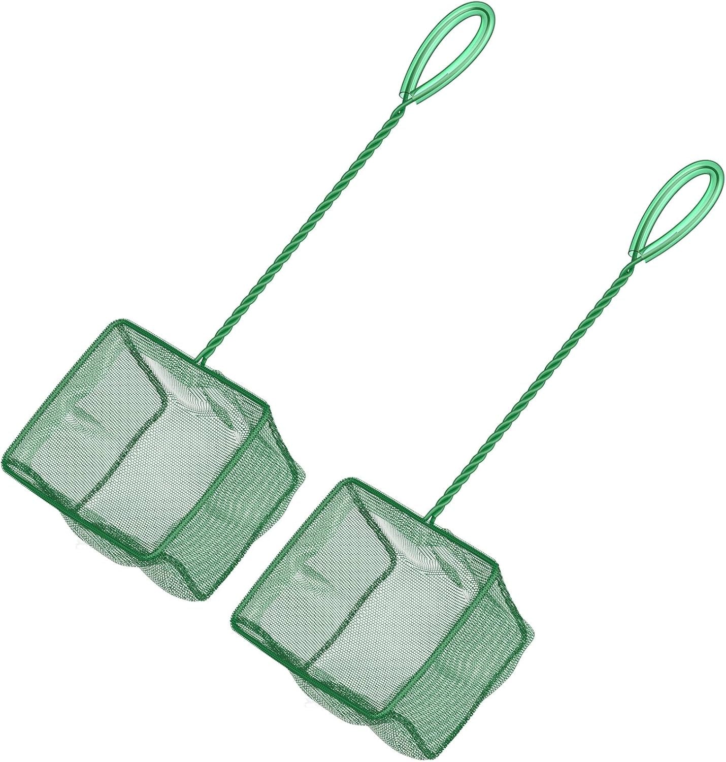 Aquarium Fish Net with Braided Metal Handle Square Net with Soft Fine Mesh Sludge Food Residue Wastes Skimming Cleaning Net for Fish Tanks Small Koi Ponds and Pools