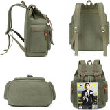 Vintage Backpack Leather Trim Casual Bookbag Men Women Laptop Travel Rucksack