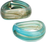 Geometric Acrylic Bangle Bracelet Retro Vintage 2Pcs for Women Green Tone, Irregular Rounded Profile, Smooth Edges, Party Events and Summer Beach Occasions