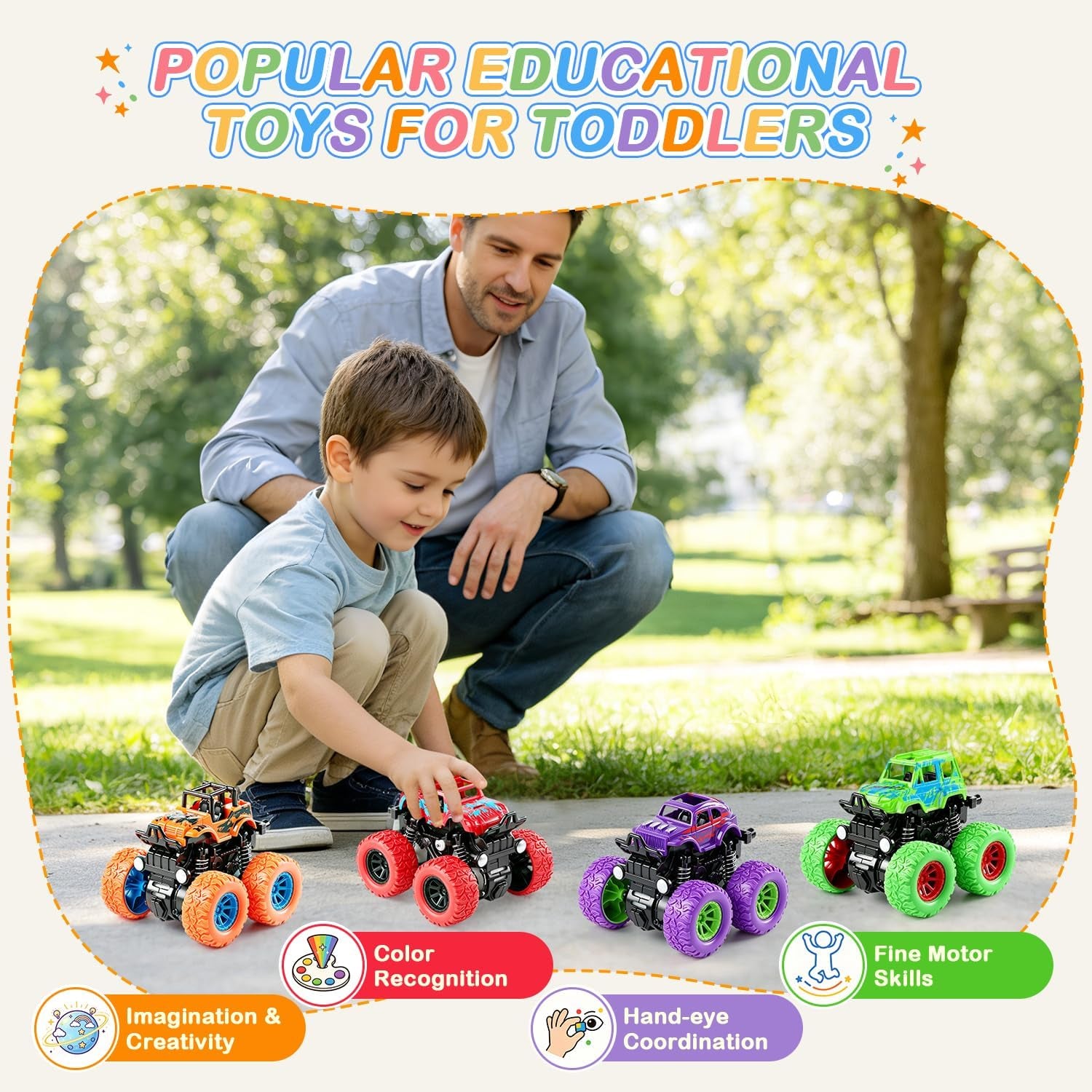 Monster Trucks for Boys Age 4-7, Toy Trucks for Toddlers 2-4 Years (4 Pack)