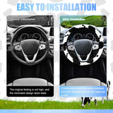 3PCS Furry Cow Print Steering Wheel Cover,Auto Plush Cute Cows Shift Gear & Hand Brake Covers Soft Warm Universal Car Interior Accessories for Women Men(Black)