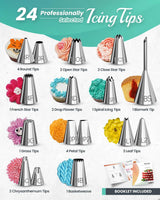 64 Pcs Cake Decorating Kit for Beginners Includes Video Course, Booklet + Baking Supplies Gift - Cake Stand, Leveler, 24 Numbered Piping Tips, Straight & Offset Spatula, & Scraper Sets