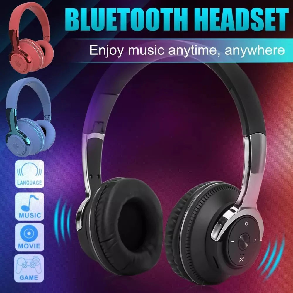 Wireless Bluetooth 5.1 Headphones over Ear LED Headset Stereo Noise Cancelling