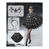 Spider Web Poncho for Women, Glow in the Dark Halloween Dress Cosplay Costume with Headband and Mask Outfit