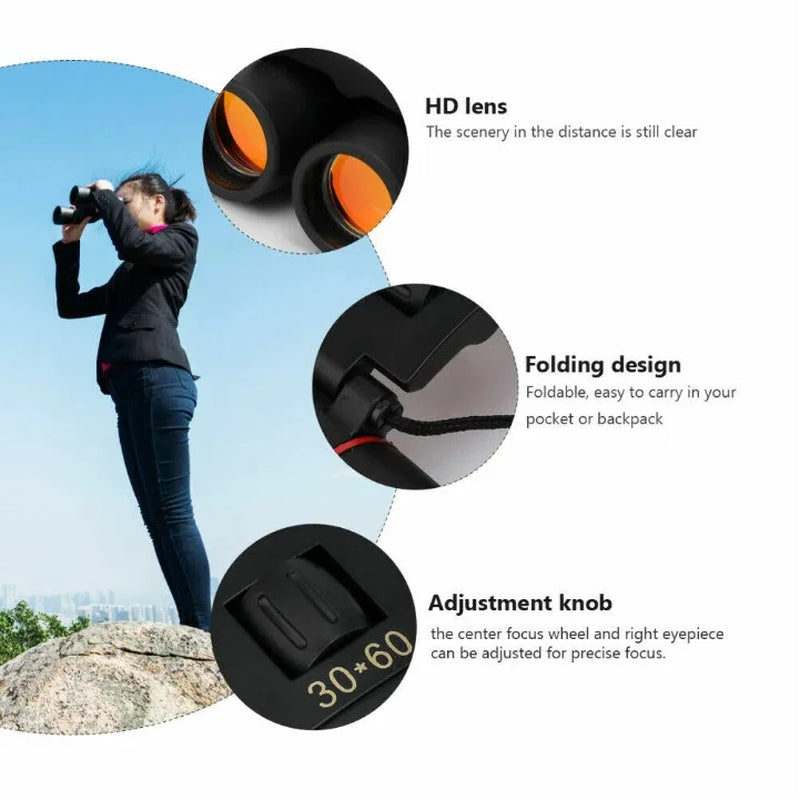 Binoculars 30X60 Zoom Outdoor Travel Compact Folding Telescope Hunting Day Night