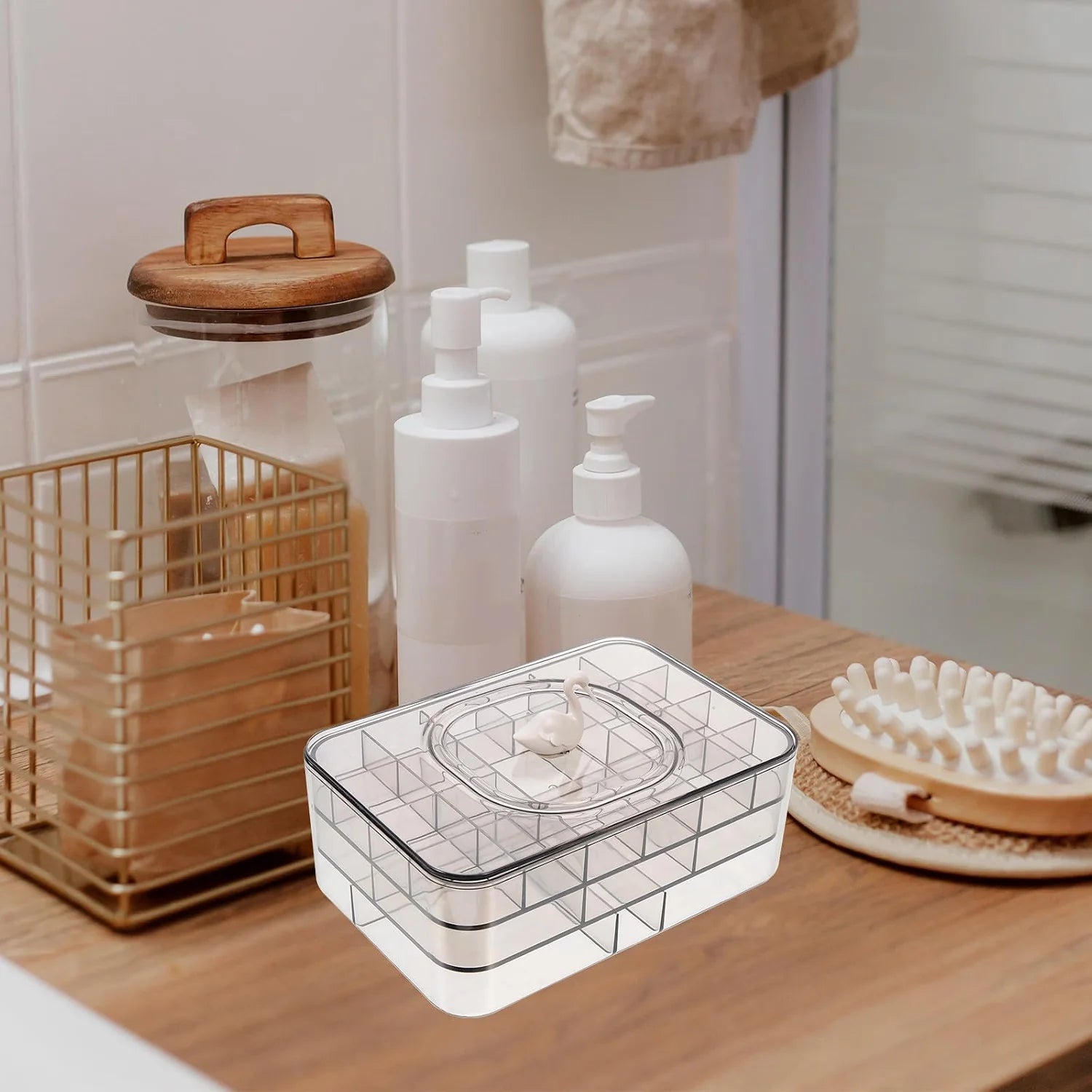 Multi Slots Jewelry Box with Lid, ABS Desktop Organizer for Earrings View, Cartoon Animal Decor, Lightweight Carry Design, Protects Pieces, Easy Storage for Home Use