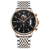 Belushi New Fashion Business Three-Eye Chronograph Genuine Leather Luminous Watch Steel Band Personalized Luxury Watch for Men