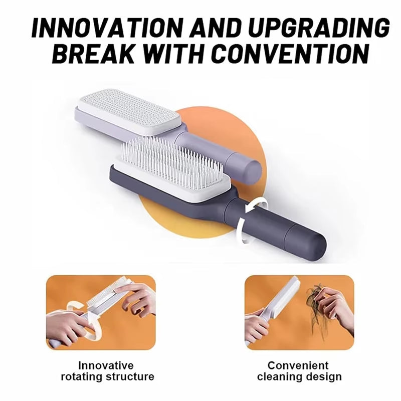 Rotatable Self-Cleaning Hair Brush with Air Cushion and Anti-Static Features for Women