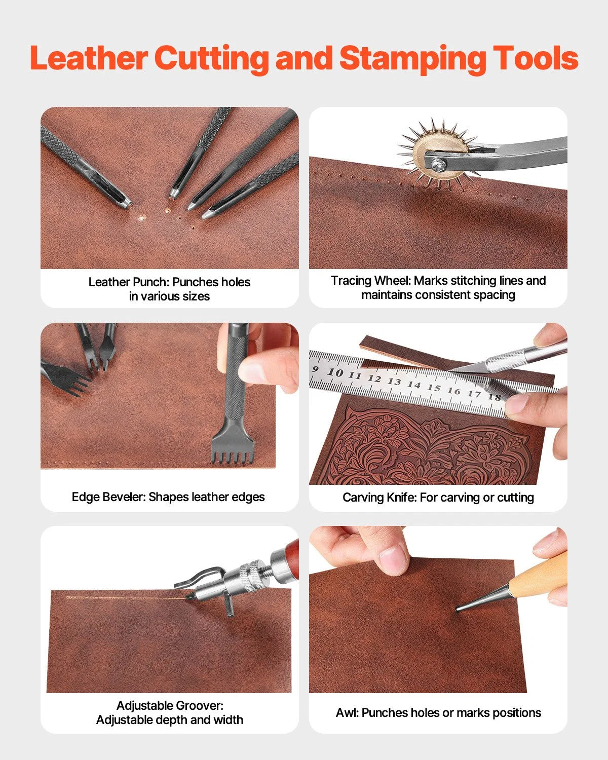 Leather Working Tools Kit, 38 PCS Leather Craft Tools with Portable Canvas Storage Bag, Engraving Punching Sewing Stamping Cutting Tools, Ideal for Beginners DIY Enthusiasts and Professionals