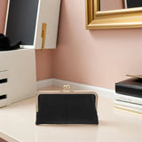 Leather Kiss Lock Wallet for Women with Multi-Card Slots Vintage Black Clutch for Work and Formal Events, Secure Clasp Design, Spacious Pockets