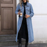 Denim Coats Moto Biker Jeans for Women Long Jackets Pocket Long Sleeves Single Breasted Loose Casual Y2K 2025 Autumn Winter