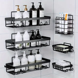 6 Pack Shower Caddy Shelf Organizer Rack, Self Adhesive Black Bathroom Shelves Basket, Bathroom Accessory Decor Set, No Drilling
