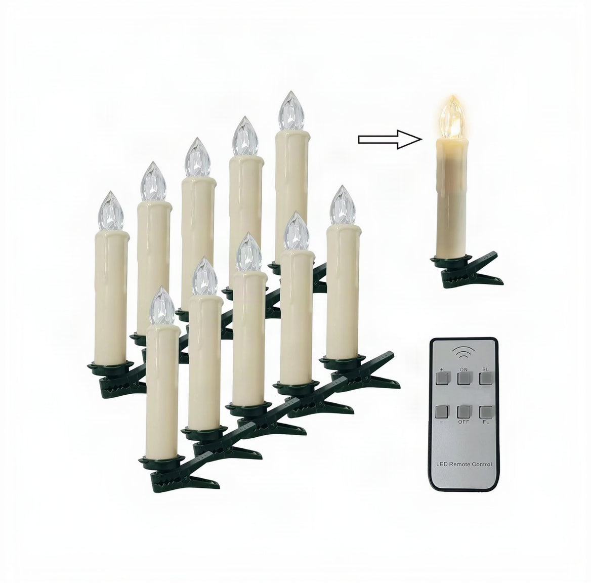 Flameless LED Taper Candles with Clips, 4” Battery Operated Window Candles with Remote Timer Mini LED Chandelier Candlesticks for Home Decor Wedding Church Party & Tree Lighting,6 Pack,Beige