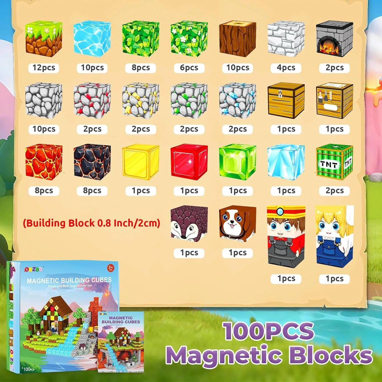 Magnetic Blocks, Magnetic Tiles Building Blocks, Magnet Cubes Toddler Kids Toys, Sensory STEM Toys for 3-5 4-6 5-7 6-8 Year Old Boys Girls Easter Birthday Gifts Travel Outdoor Kids Games (0.8IN/2CM)