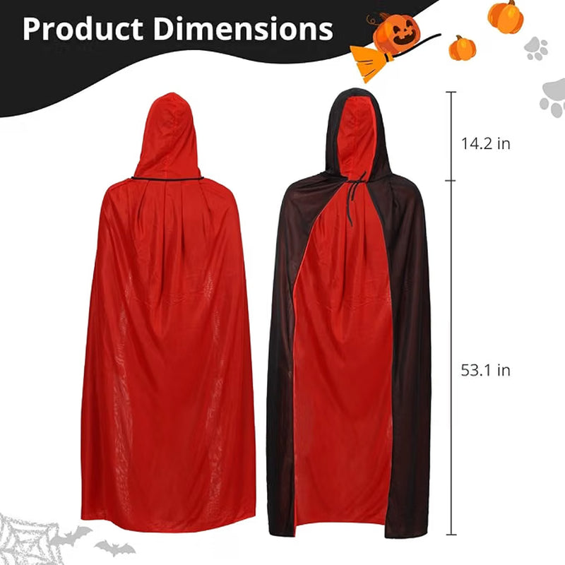 Vampire Cloak, Reversible Black & Red Halloween Hooded Cape for Men & Women