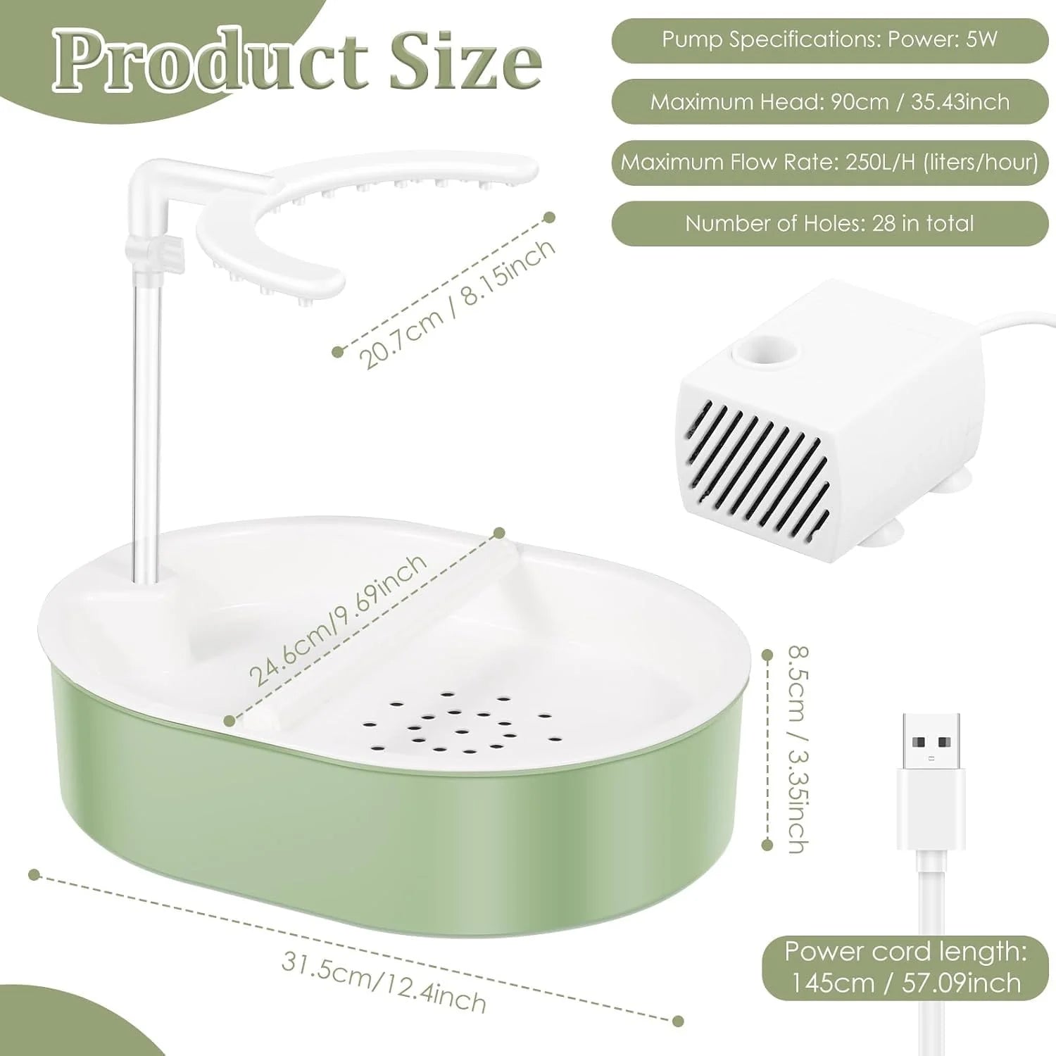 Electric Parakeet Bird Bath Fountain with Shower, USB Automatic Circulating Water