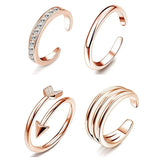 4Pcs Simple Alloy Crystal Foot Ring Adjustable Opening Toe Ring for Women Girl Summer Beach Vacation Jewelry Finger Ring