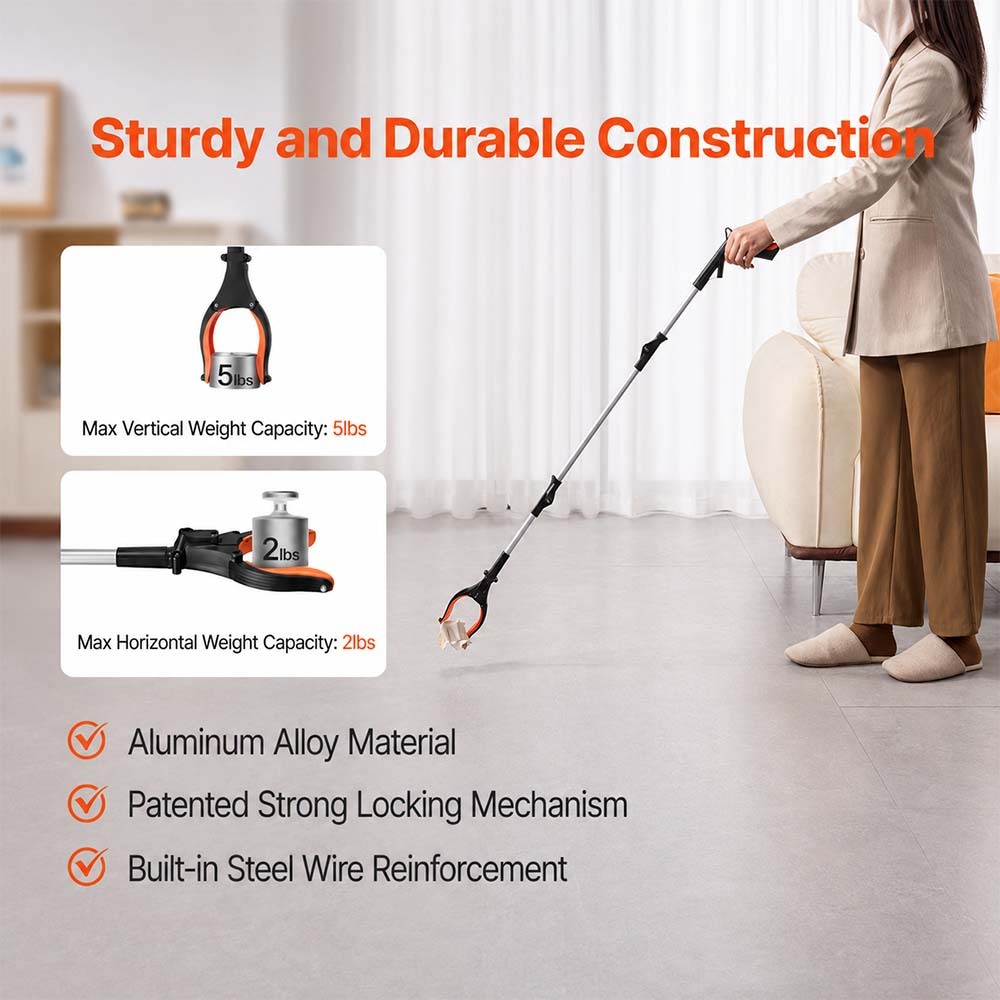 43" Foldable Reacher Grabber with LED Light & Rotating Jaw