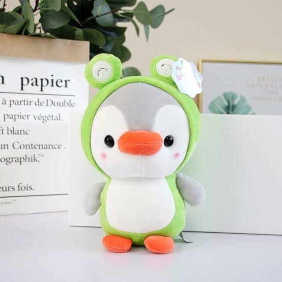 10-Inch Penguin Plush Toy in Green Dinosaur Costume – Cute Stuffed Animal with Removable Hat