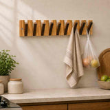 Acacia Wood Wall Mounted Coat Rack with 5 Flip Hooks